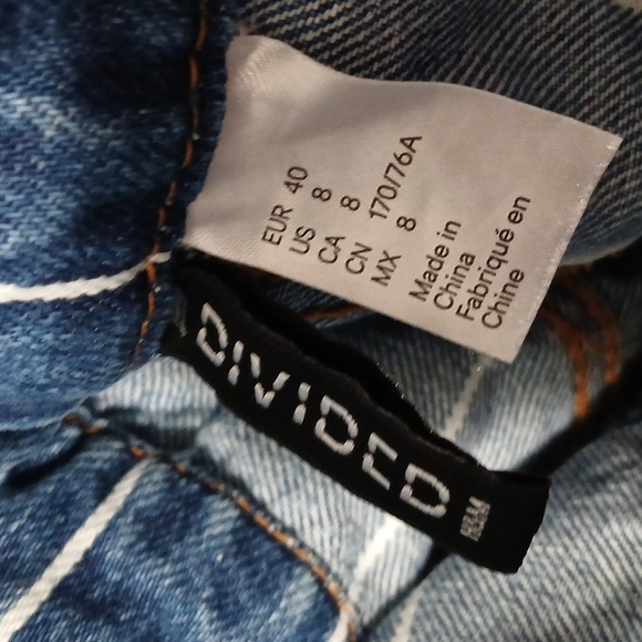 Divided Striped Blue Denim Overall Skirt Women's size 8  80's Utility - Picture 6 of 7